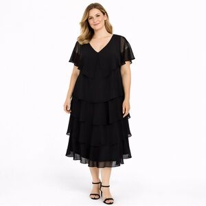 KS Womens Collection Black Chiffon Layered Cocktail Dress 18